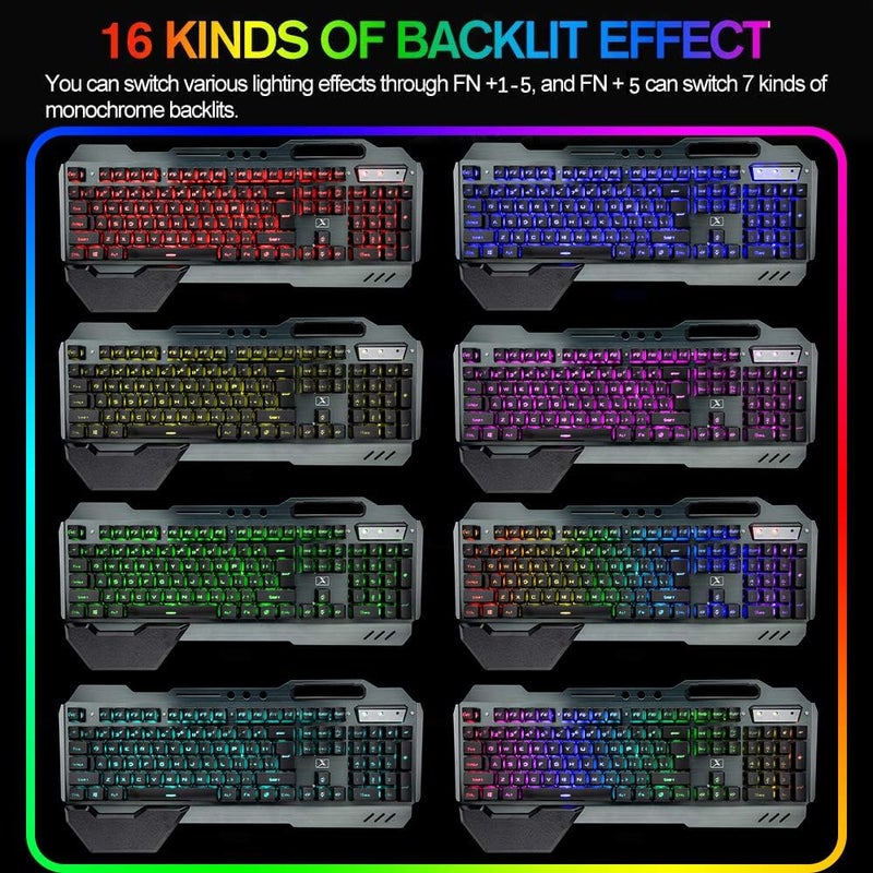 LexonElec Wireless Gaming Keyboard and Mouse,RGB Backlit Rechargeable Keyboard Mouse with 5000mAh Battery Metal Panel,Removable Hand Rest Mechanical Feel Keyboard and 7 Color Gaming Mute Mouse for PC Gamer - Image 3